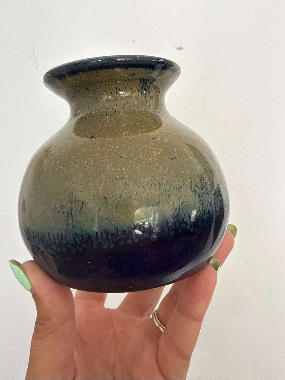 Handmade Ceramic Vase in Olive Green and‎ Deep Blue